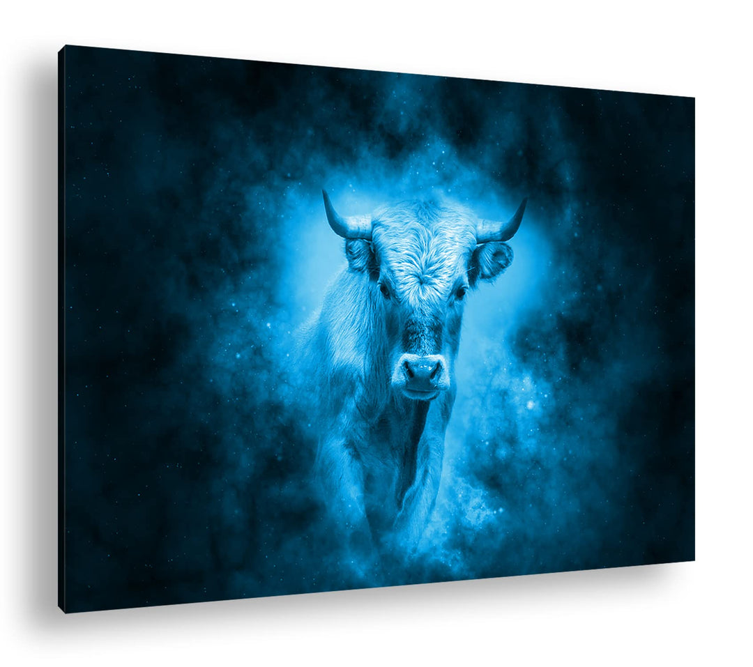 deyoli Dark Sternzeichen Stier Format 80x60 Effekt: Monocrome Blau als Leinwandbild, Motiv fertig ge