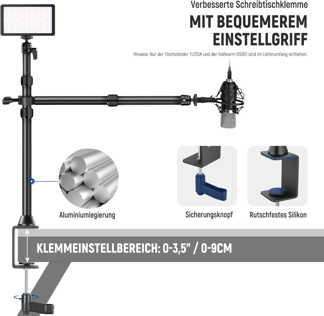 NEEWER Tisch Kamerastativ mit 2 Teleskopauslegern, Telefonhalter, Kugelköpfe, Schraubadapter, Tischl