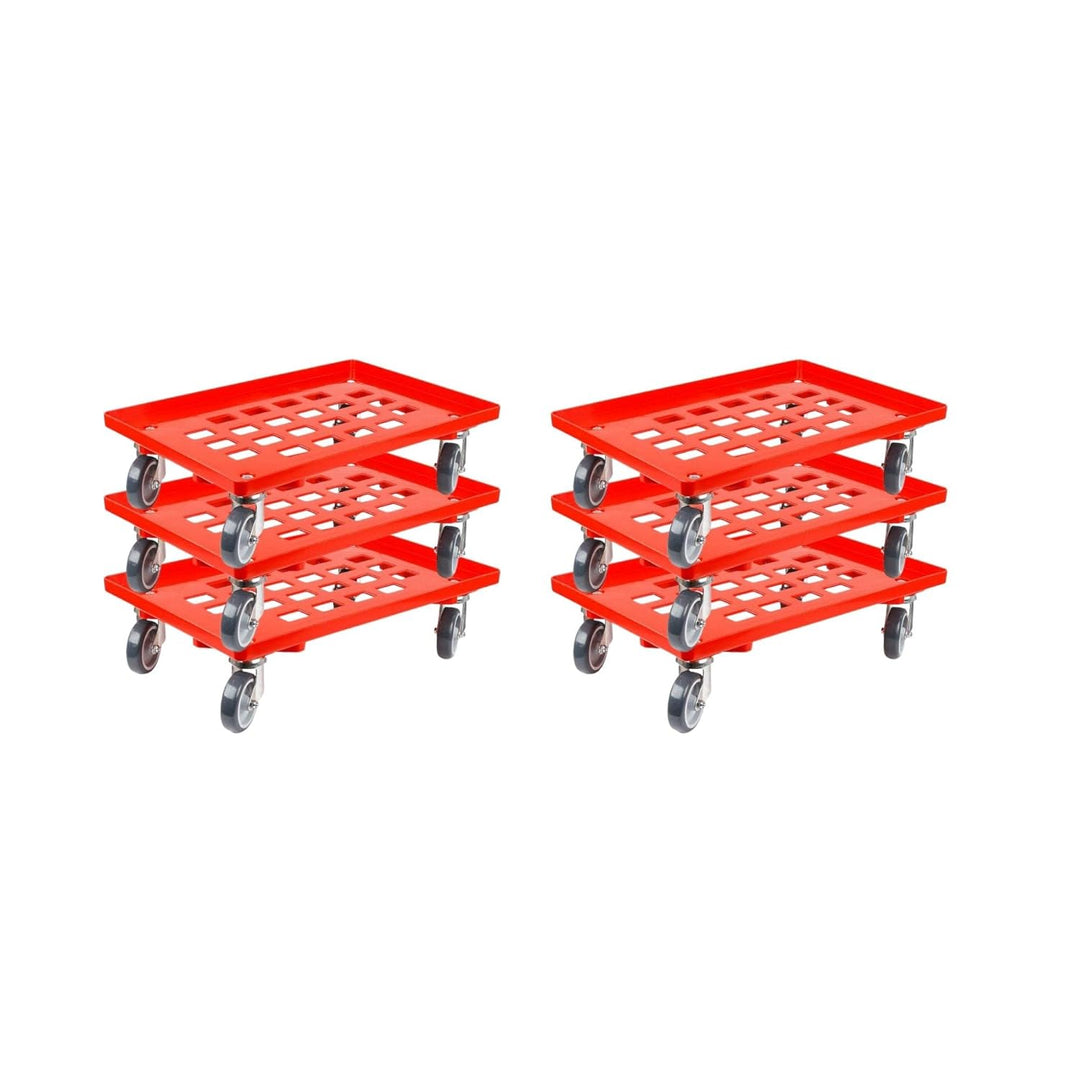Transportroller für Euroboxen 60x40cm mit Gummiräder rot | Gitter/Rasterdeck | 2 Lenkrollen & 2 Brem