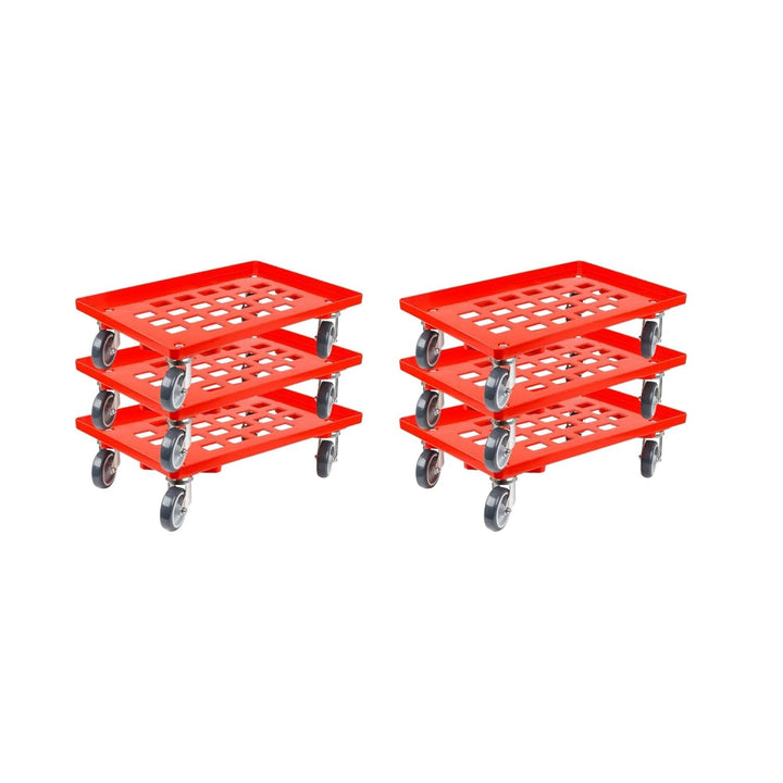 Transportroller für Euroboxen 60x40cm mit Gummiräder rot | Gitter/Rasterdeck | 2 Lenkrollen & 2 Brem