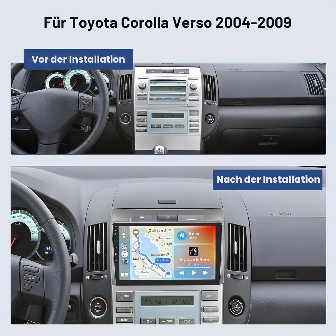 Hikity [2+64GB] Android 15 Autoradio für Toyota Corolla Verso 2004-2009 CarPlay Android Auto Wireles
