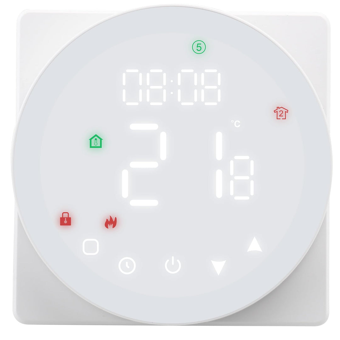 Wengart Fussbodenheizungsthermostat,Feather Touch-Bedienfeld,rundes buntes LED-Display,AC230V 5A Was