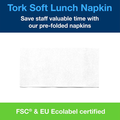 Tork 477416 Soft Lunchservietten Weiss 1/8 Falz / 3-lagige, vorgefaltete Servietten für kleine Geric