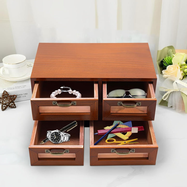 Schreibtisch Organizer Holz Aufbewahrungsschrank Mit 4 Schubladen FüR Zuhause Vintage Holzschubladen