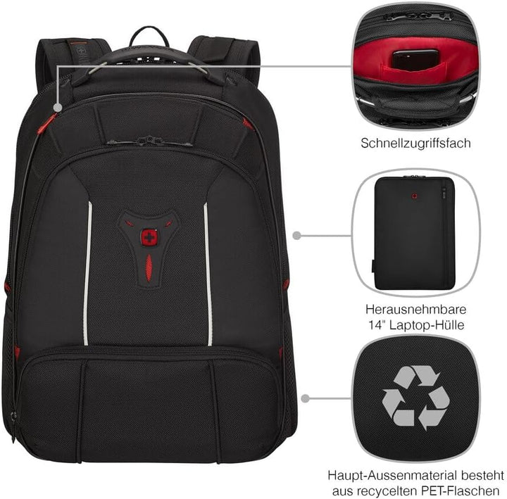 WENGER Carbon Rucksack, Notebook, Organizer, Kofferriemen, Damen Herren, Büro Business Uni, Schwarz