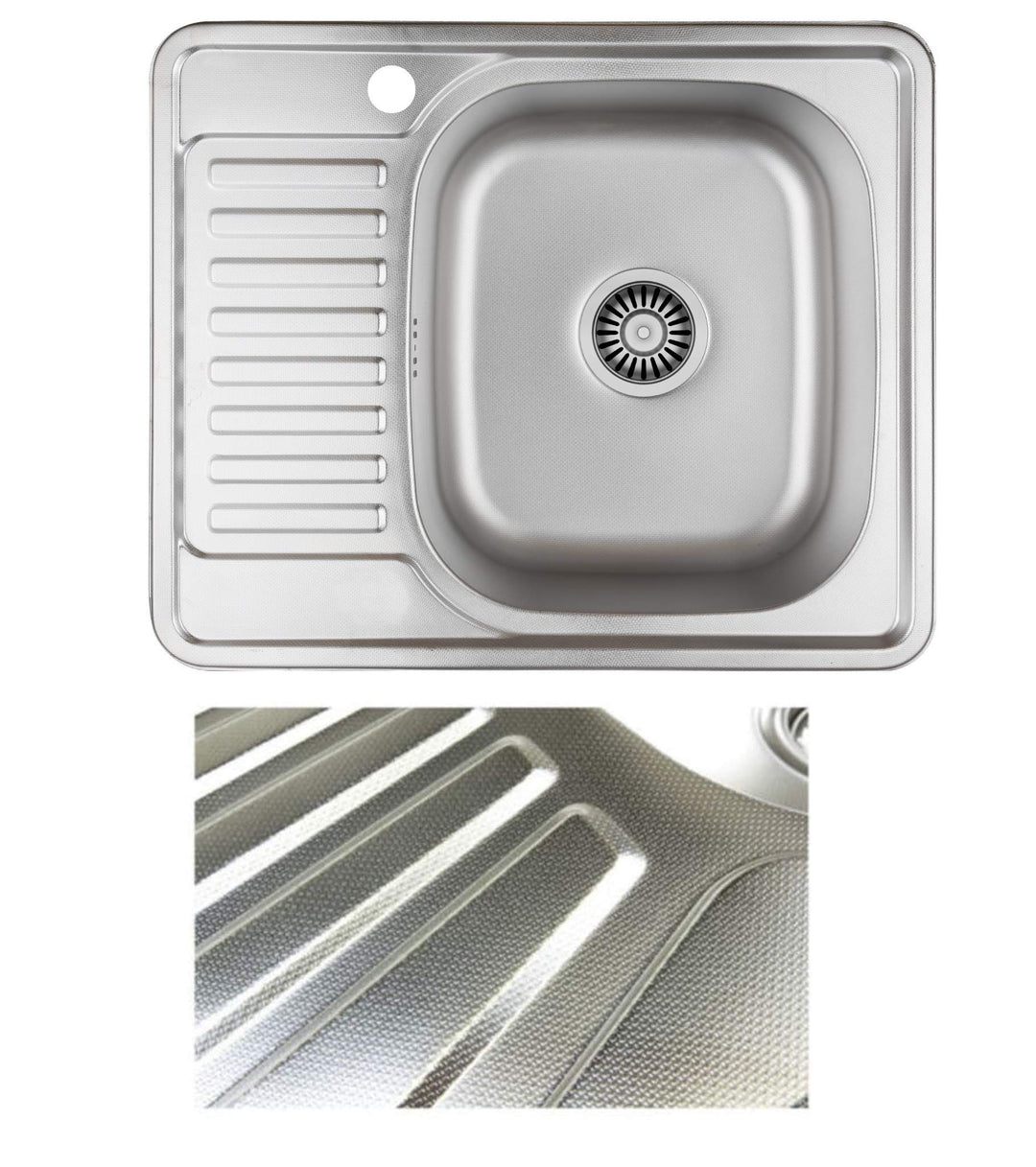 VBChome Einbauspüle58x48 Leinenstruktur ab 45er Unterschrank Edelstahl Küchenspüle Spüle Ablagefläch