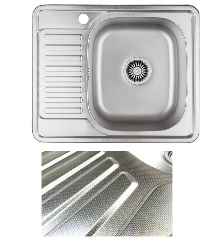VBChome Einbauspüle58x48 Leinenstruktur ab 45er Unterschrank Edelstahl Küchenspüle Spüle Ablagefläch