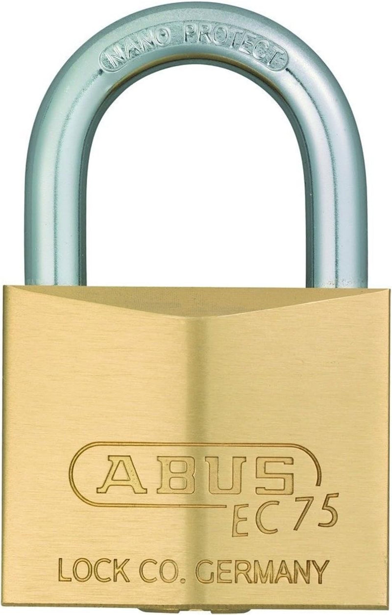 ABUS Hangschloss EC75/60 mit Wendeschlüsseltechnologie Messing, Schlosskörperbreite 60 mm" 60mm, 60m