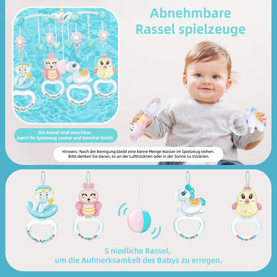 Mobile Baby, Mobile Babybett Elektrisch mit Musik Licht und Timing-Funktion Projektor, Babys einschl