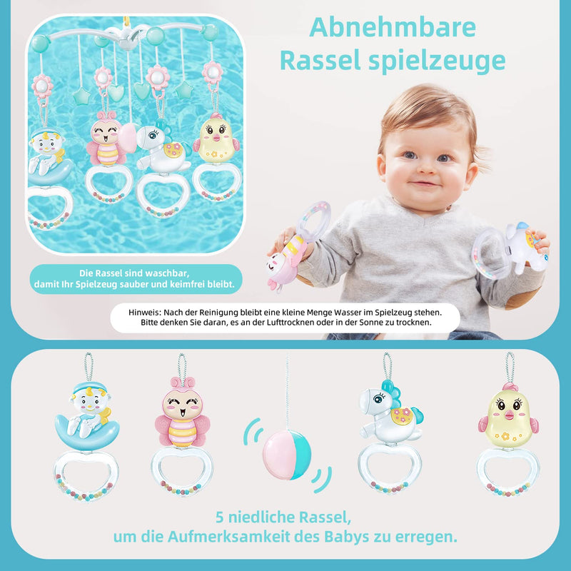 Mobile Baby, Mobile Babybett Elektrisch mit Musik Licht und Timing-Funktion Projektor, Babys einschl
