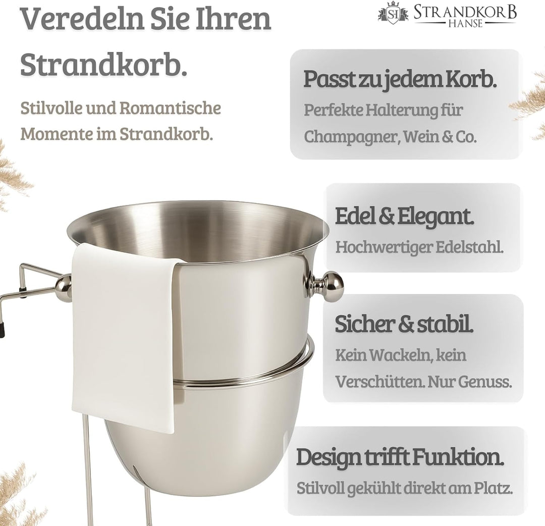Strandkorb Hanse Champagnerkühler Edelstahl für Strandkörbe | Getränkekühler & Halterung Hochwertige