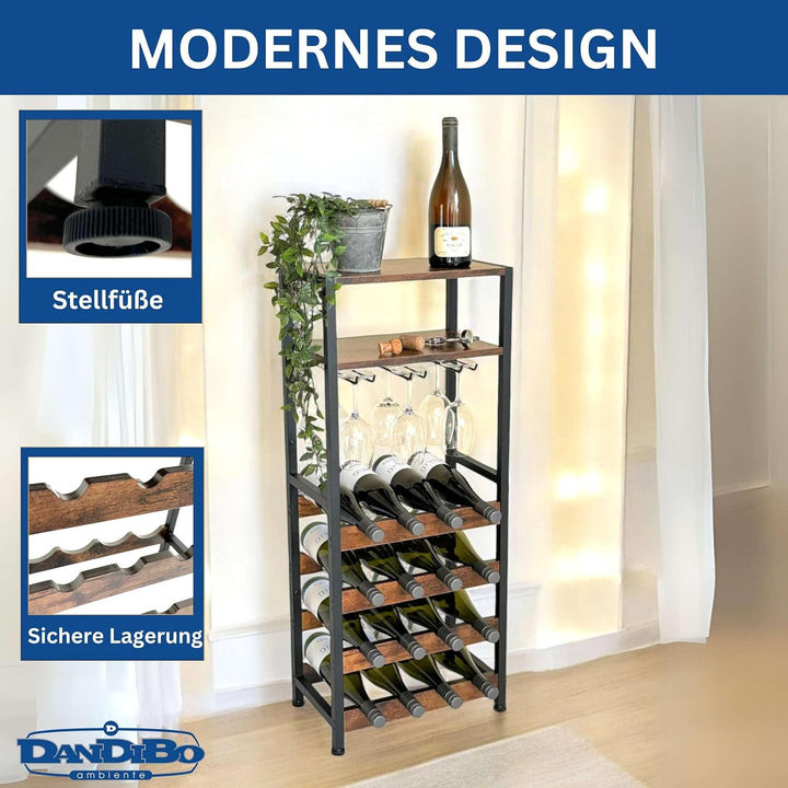 DanDiBo Weinregal Metall Schwarz Stehend mit Glashalter 100 cm 96575 Flaschenregal Flaschenständer F