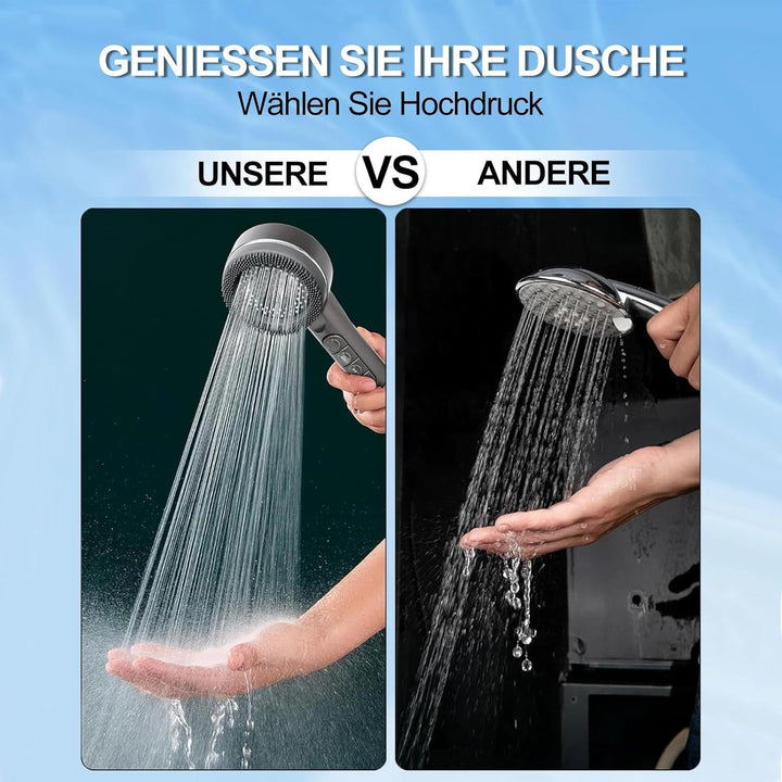 Duschkopf mit Schlauch und Halterung, Hochdruck Handbrause mit Filter gegen Kalk, Wassersparende Dus