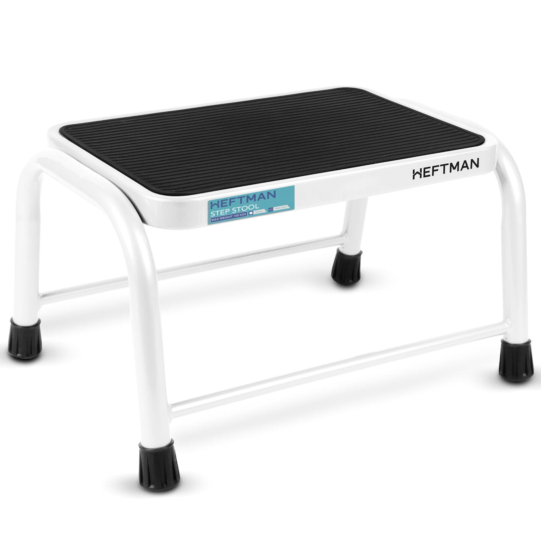 HEFTMAN Weisser Tritthocker – robuster, einzelner Wohnwagen-Tritthocker mit rutschfesten Rillen und