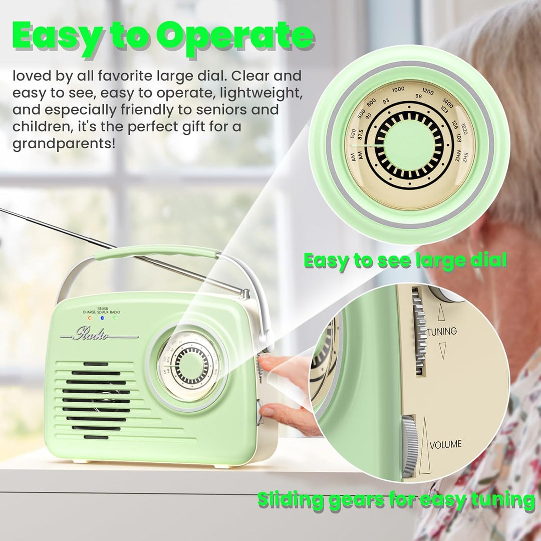 Radios Portable Am Fm, Kleine Retro Vintage Radio Bluetooth, AA-Batterie betriebene Radio oder Steck