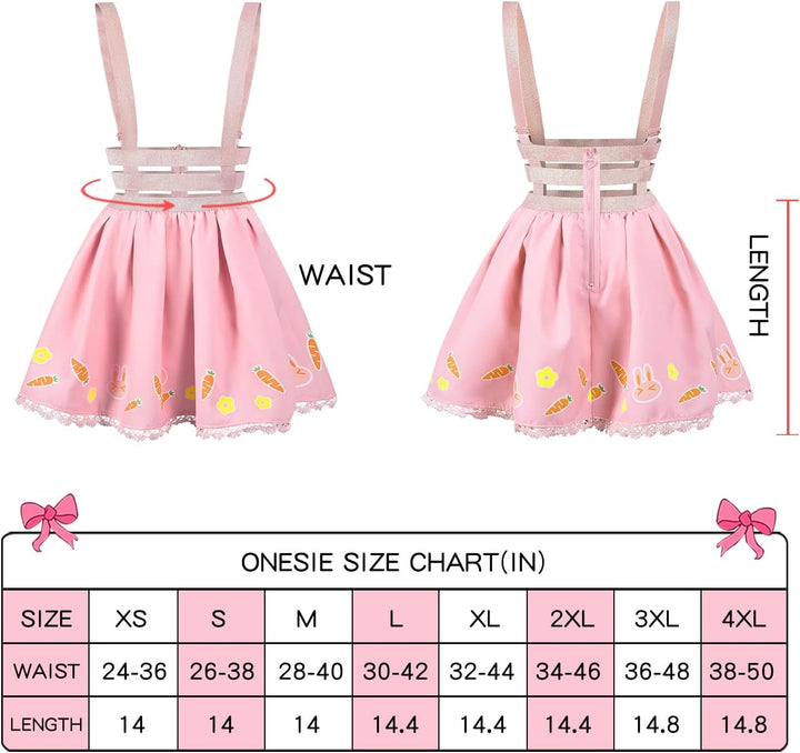 Landofgenie Damen Overalls Kawaii Rock Rosa Röcke High Waisted Mini Rock Overall Rock Romper Plus Si