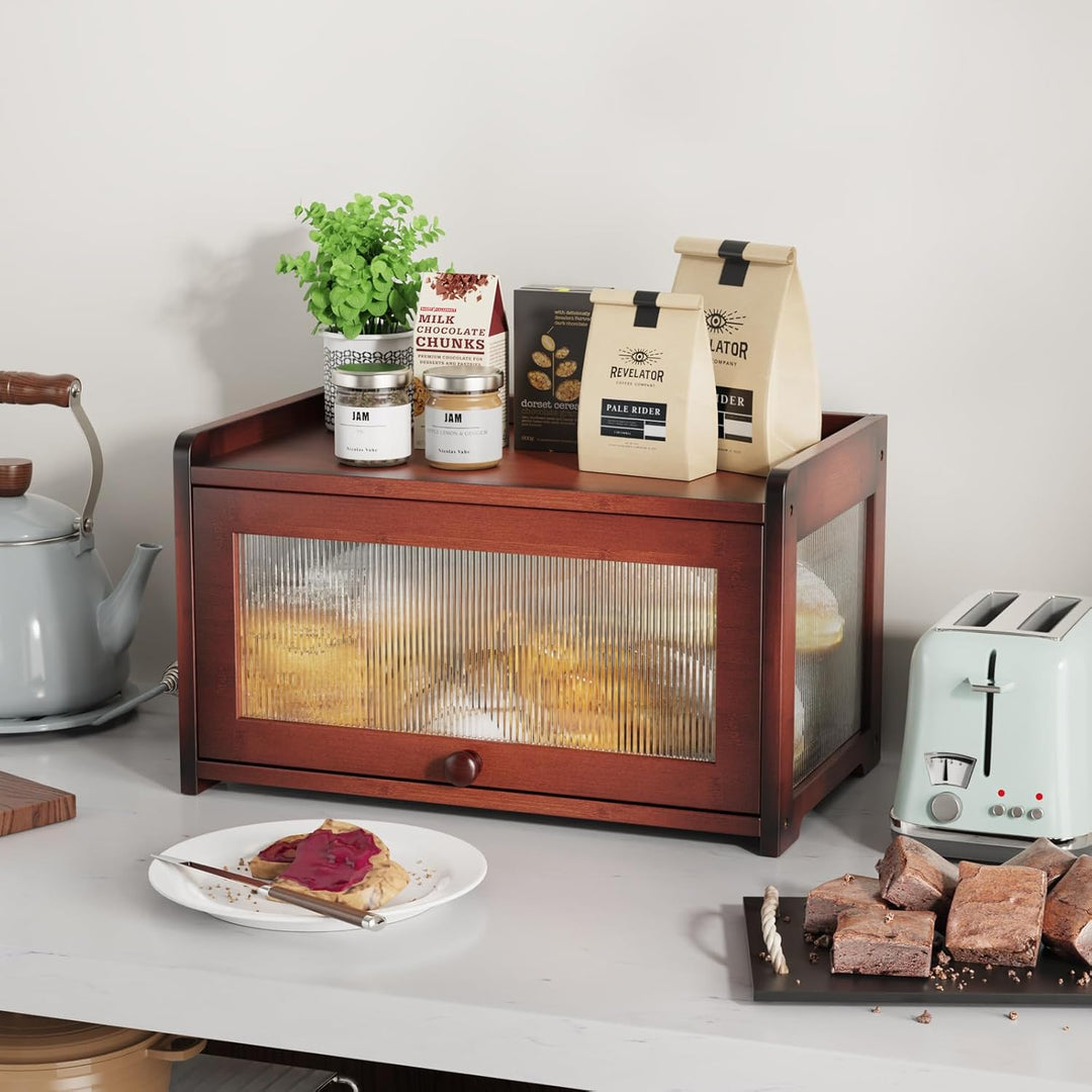 BAMBANG Bambus Brotkasten, Extragross Brotkästen Holz für Küchentheke, brotbox küche zur Brotaufbewa
