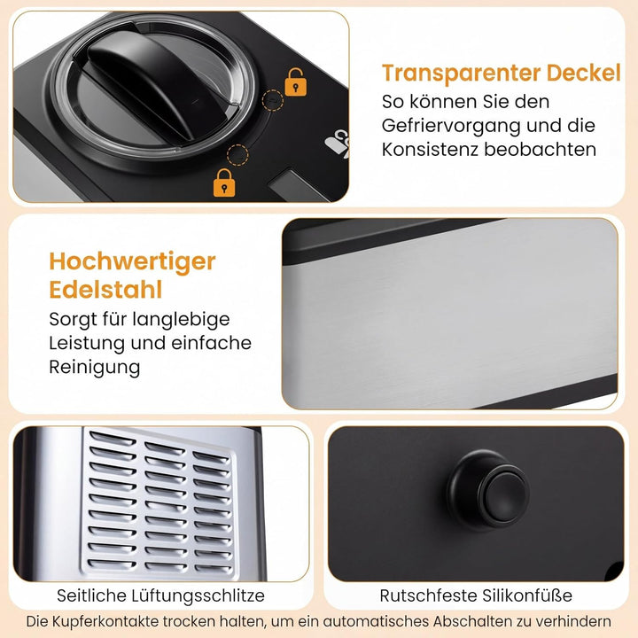 COSTWAY 2 in 1 Eismaschine mit Joghurtfunktion, Kompressor Eiscrememaschine 1,5 L für Eiscreme, Gela