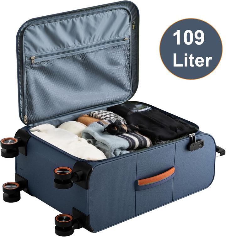 Weichschalenkoffer gross 78x48x30cm - Stoff Koffer Trolley - Leicht Reisekoffer mit 4 Rollen & Zahle