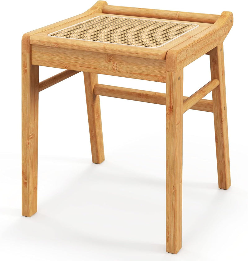 RELAX4LIFE Sitzhocker, Hocker aus Bambus, Schminkhocker mit Rattan-Oberfläche & rutschfeste Füssen,