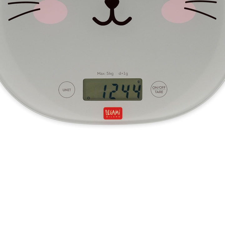 Legami - Digitale Küchenwaage, Kitchen Scale, Kitty, 7 Masseinheiten, Touch-Tasten ON/TARE und UNIT,