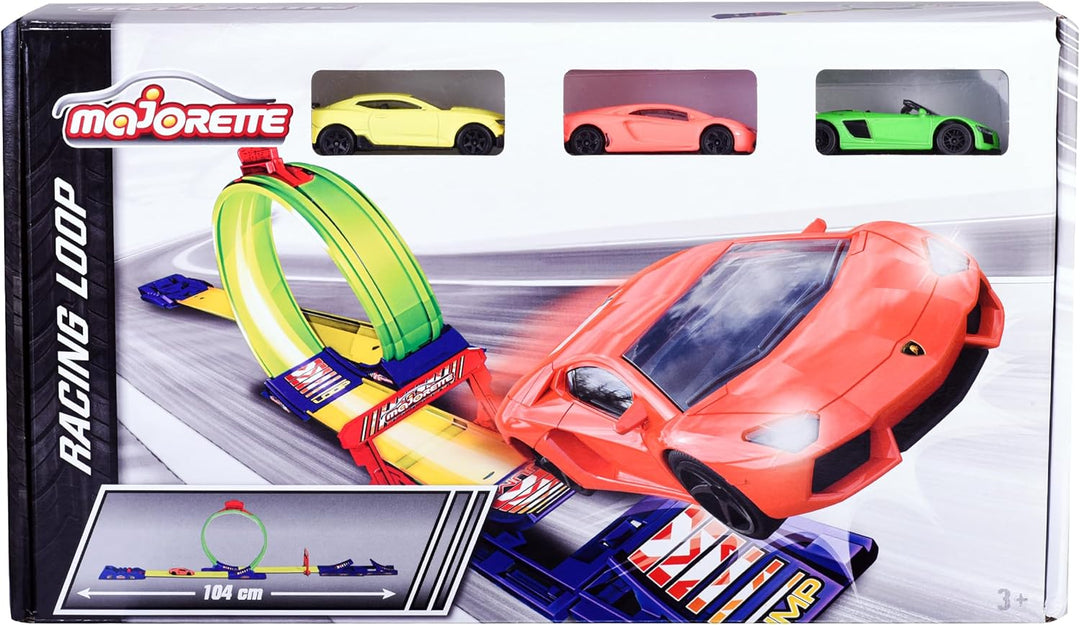 Majorette - Racing Loop – Startbahn – Autostarter – Looping und Sprung – 3 Fahrzeuge inklusive – ab