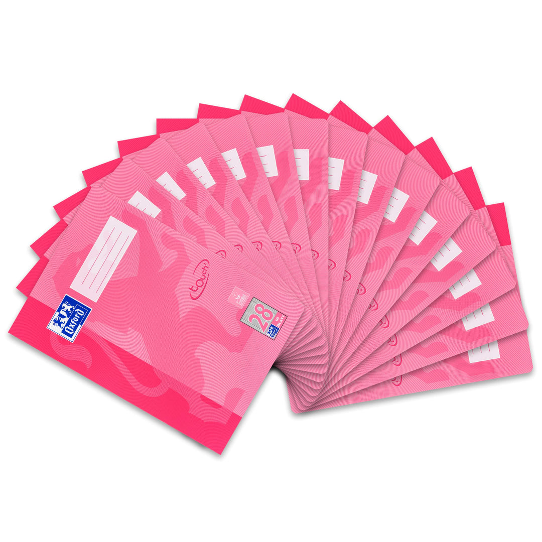 Oxford Schulheft A4, Touch, 16 Blatt, Lineatur 28, kariert, 15 Stück rosa Lineatur 28 - kariert mit