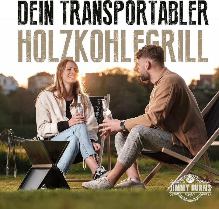 JIMMY BURNS Campinggrill Holzkohle Edelstahl | [Notebook Design] | für 2-4 Personen | Barbecue Klapp