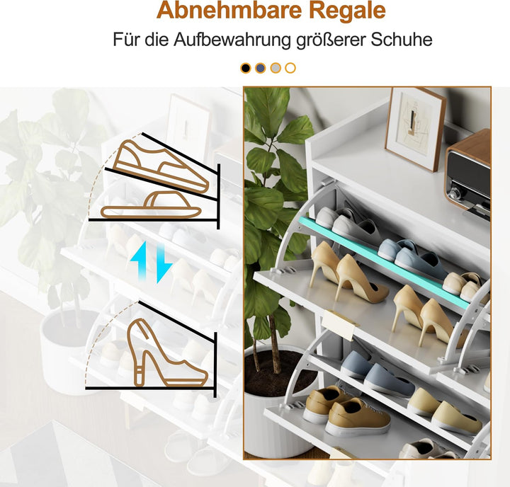 UEV Schuhschrank mit 4 Klappen Schmal,Freistehendes Schuhregal mit Kippschutz, Schuhkommode mit vers