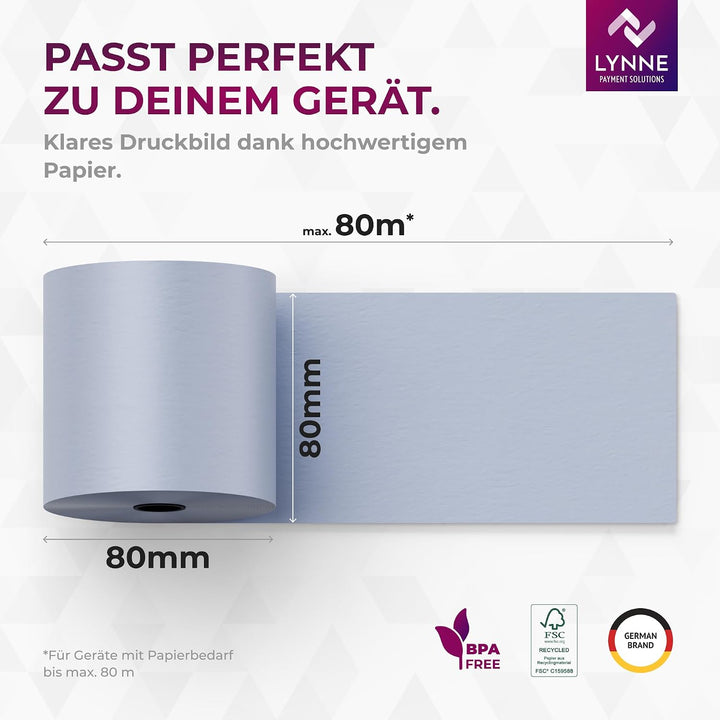 Phenolfreie ÖKO Thermorollen/Bonrollen/Kassenrollen / 80mm x 80m x 12mm (80x80x12) für alle gängigen