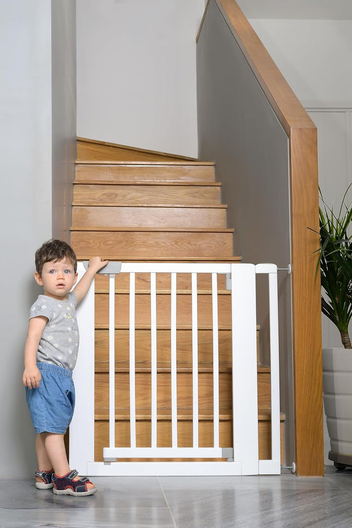 Geuther Türschutzgitter 73-81 cm Weiss I Treppenschutzgitter ohne Bohren I Tür- & Treppengitter Baby