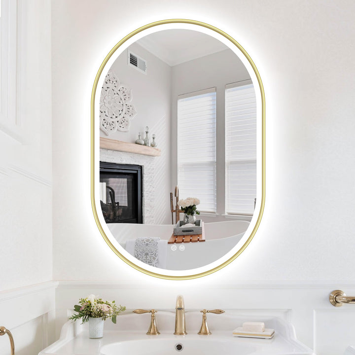 S'bagno Badspiegel mit Beleuchtung Oval 60x90 cm, LED Badezimmerspiegel mit Aluminiumrahmen, Nebelfr