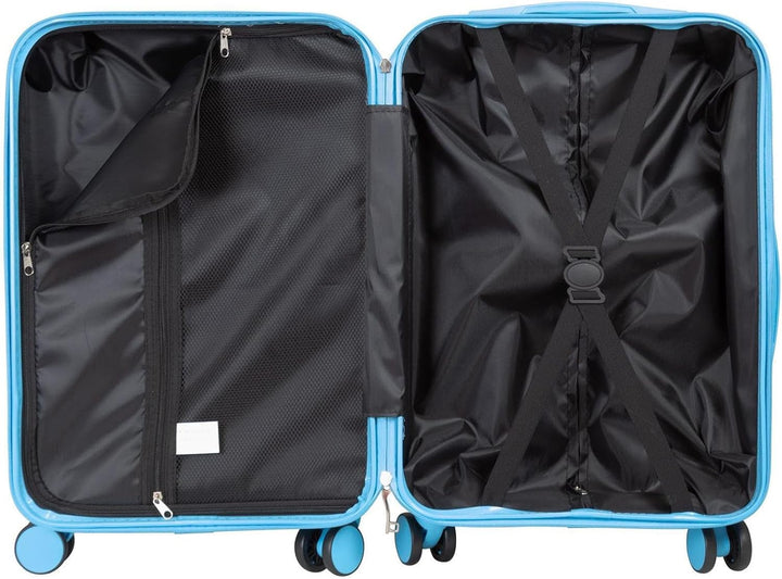 Hartschalen Koffer Trolley Cespara mit Dehnfalte mit modernem Motiv Print - Farbe Hellblau - Gr. XL