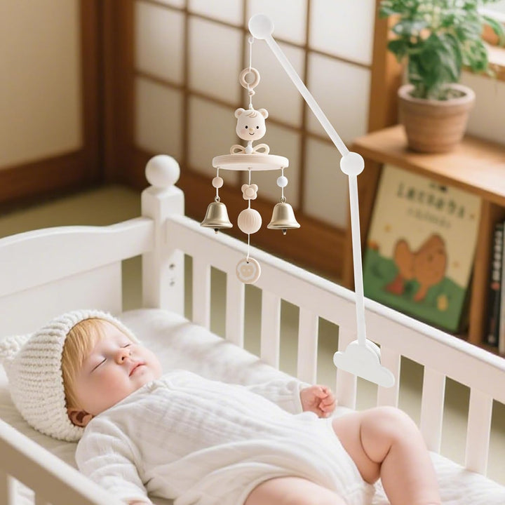 Mobile Halterung Holz für Babybett, Weiss Wolken Design, Höhenverstellbarer Baby Mobile Ständer, Kin