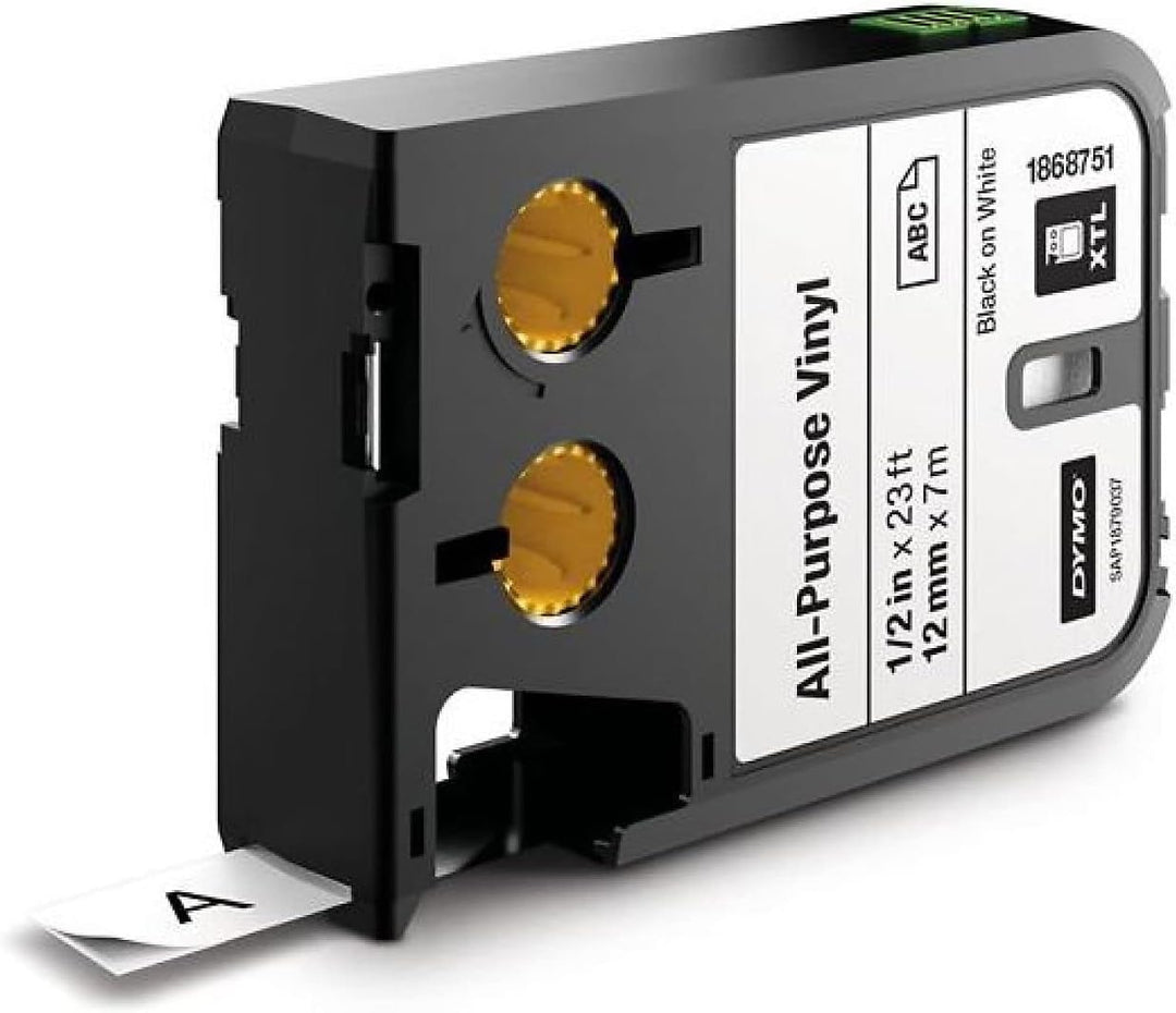 DYMO XTL Allzweck-Vinyletikett | 12 mm x 7 m | Schwarz auf Weiss Schwarz auf Wei? 12 mm x 7 m, Schwa