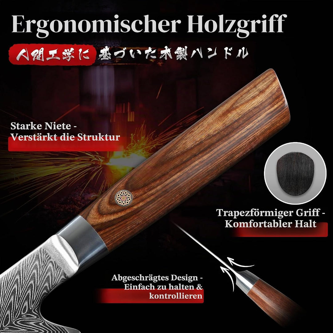 Dragon Creek Kiritsuke Messer 21cm, Damaststahl, Präzisionsmesser für Feinste Schneidarbeit, Ideal f