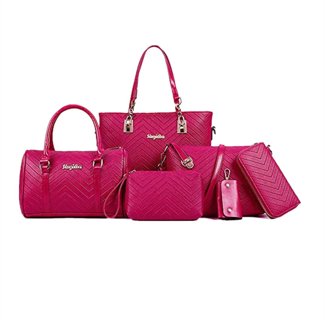 AlwaySky Damen Handtaschen Set 6 Stück PU-Leder Top Griff Tasche Frauen Shopper Geldbörse Umhängetas