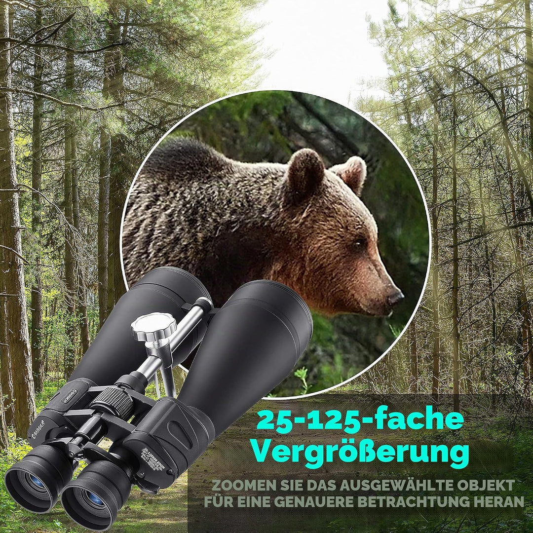 BARSKA Gladiator 25-125x80 Zoom-Fernglas (grünes Objektiv, verstrebter Stativadapter), Schwarz AB105