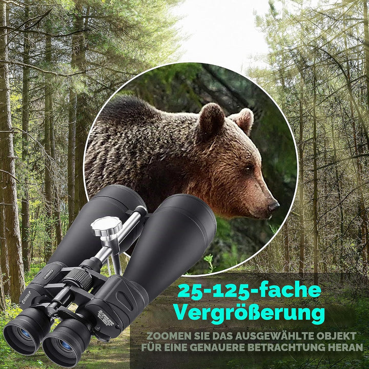 BARSKA Gladiator 25-125x80 Zoom-Fernglas (grünes Objektiv, verstrebter Stativadapter), Schwarz AB105