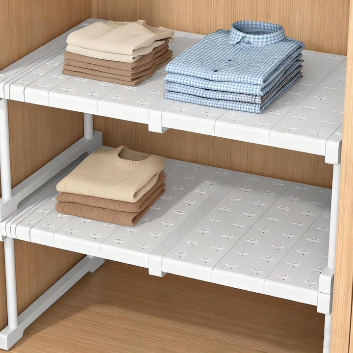 Stapelbarer Schrank Organizer - Verstellbares Regalsystem ohne Bohren - Weisses Metallgestell für Kl
