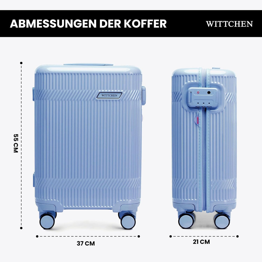 WITTCHEN Kabinenkoffer Handgepäck Hartschalenkoffer Polycarbonat 4 Rollen Gloss Line | Blau Hochglan
