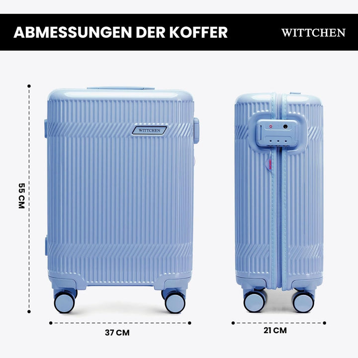 WITTCHEN Kabinenkoffer Handgepäck Hartschalenkoffer Polycarbonat 4 Rollen Gloss Line | Blau Hochglan