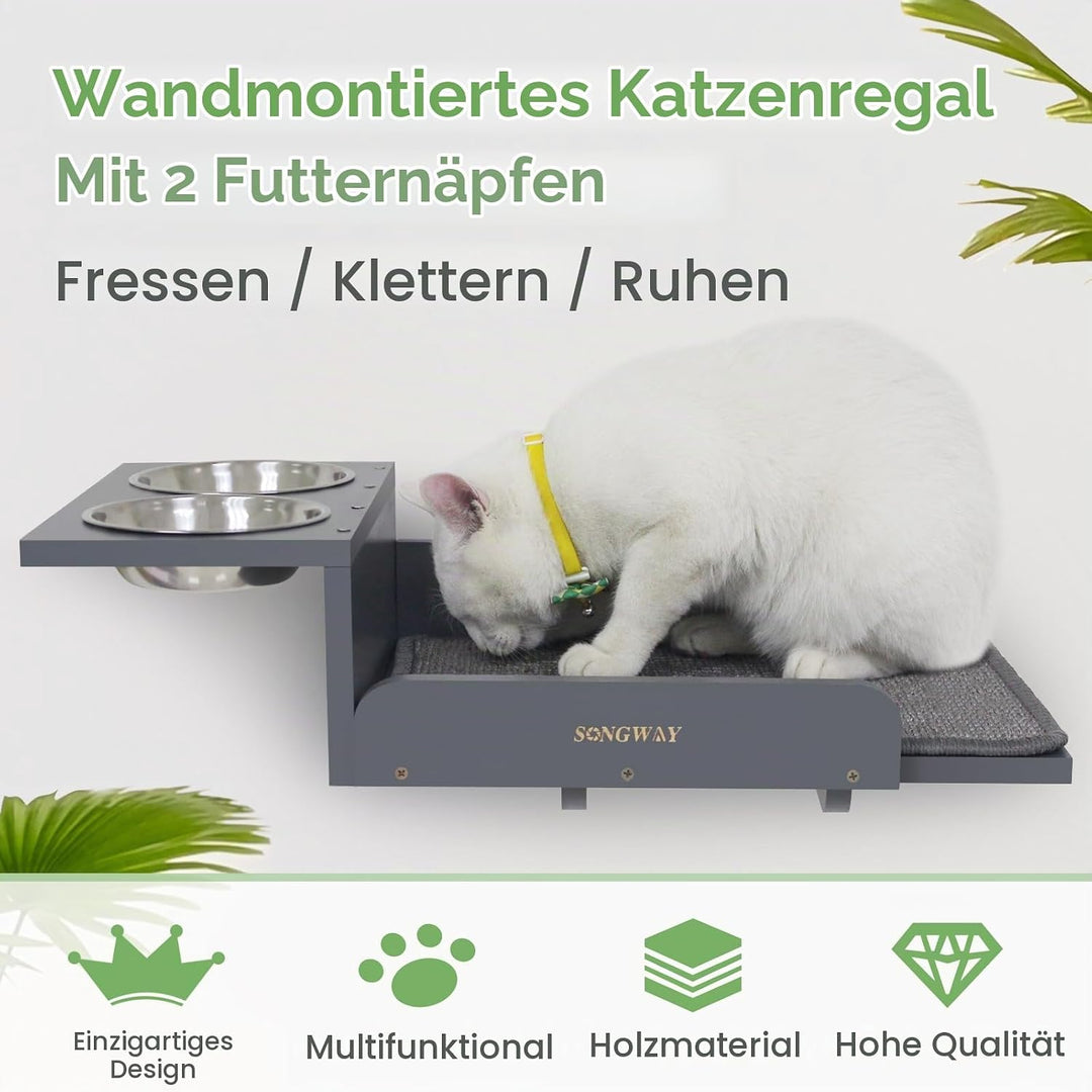 SONGWAY Katzen Kletterwand Set mit Katzennapf - Katzenliege mit Futterstelle und Katzentreppe für Wa