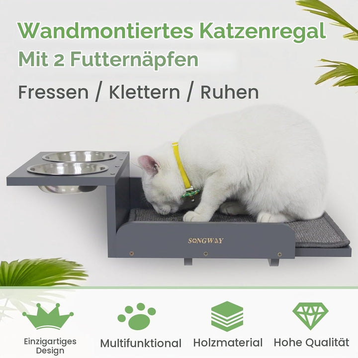 SONGWAY Katzen Kletterwand Set mit Katzennapf - Katzenliege mit Futterstelle und Katzentreppe für Wa
