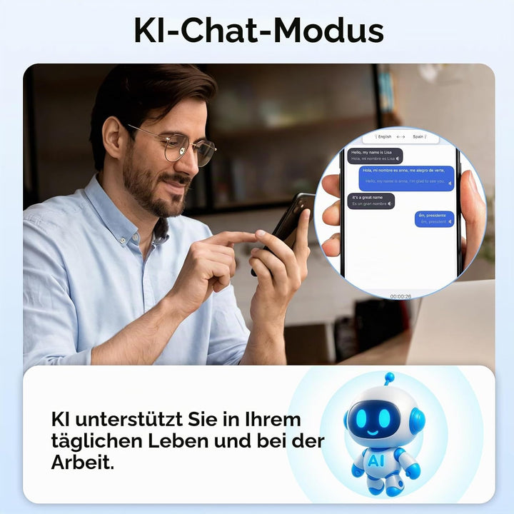 AI Kopfhörer Übersetzer, 3-in-1 übersetzungskopfhörer mit 6 Übersetzungsmodi, unterstützt 164 Sprach