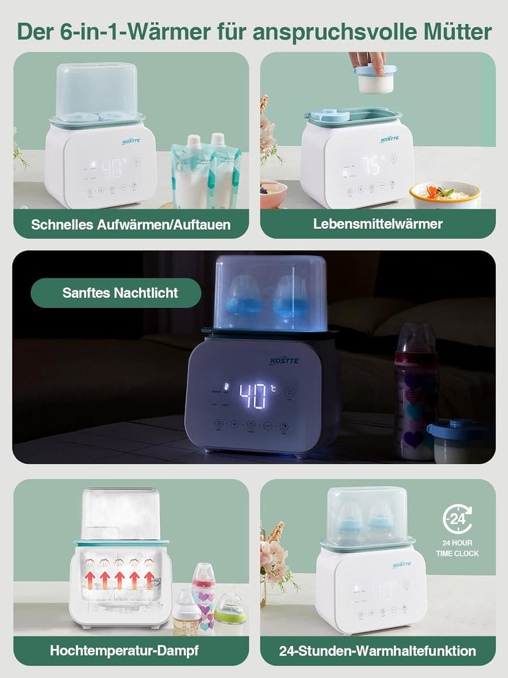 KOSTTE Flaschenwärmer Baby - Flaschenwärmer für 2 Flaschen - Babykostwärmer mit Temperatur - BPA-fre