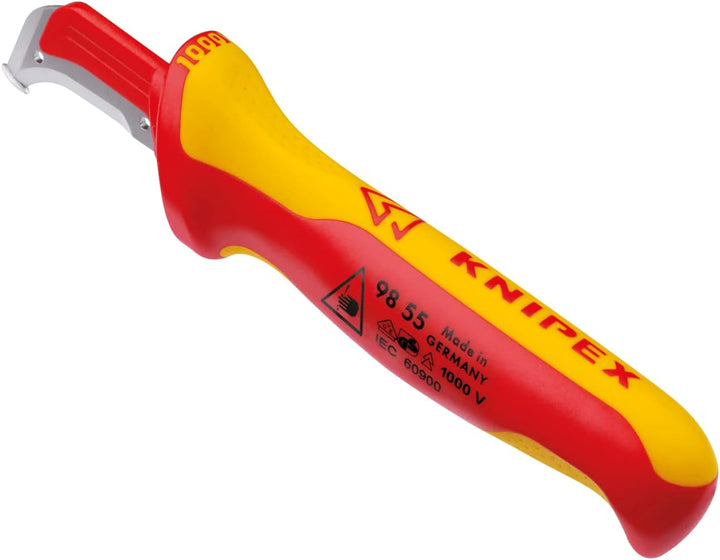 Knipex Abmantelungsmesser mit Gleitschuh isolierender Mehrkomponenten-Griff, VDE-geprüft 180 mm 98 5
