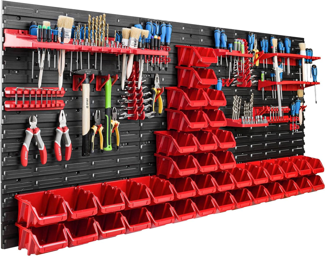 Lagersystem Werkstattregal | 172 x 78 cm | 40 stck. Box | Wandregal mit Werkzeughalterungen und Stap
