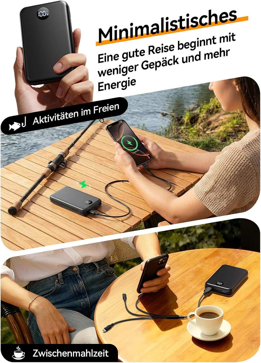 Power Bank 27000mAh, Ultra Kompakte Powerbank Schnellladen USB C, Externer Akku mit LED Display & 3-