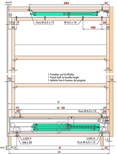 HAWA Forte Schrankauszug (Hochschrankauszug), Länge 480 mm, Einbautiefe 485 mm - Stahl lichtgrau RAL